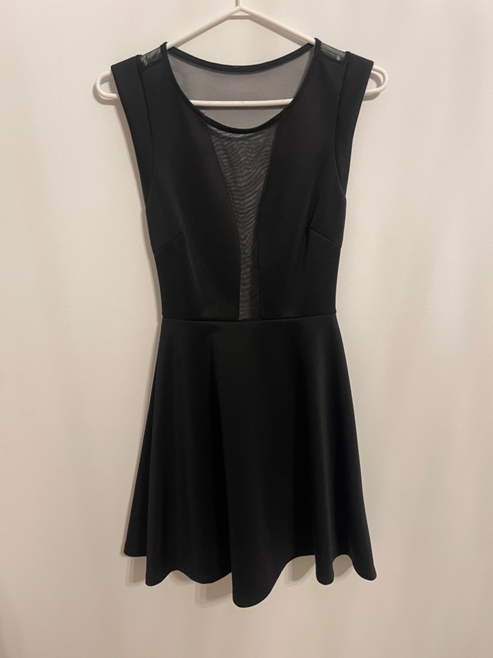 Black Mesh-Insert Sleeveless Fit & Flare Dress